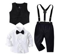4tlg Baby Jungen Bekleidungssets Langarm Hemd + Hose + Weste + Fliege Krawatte Kinder Anzug Gentleman Anzüge Festliche Taufe Hochzeit