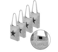 4x Einkaufstasche aus Filz Grau ca. 30x8,5x41 cm – Tasche mit Stern Filztasche Filztaschen Shopper als Filz Taschen mit Schultergurten und Klettverschluss