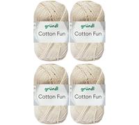 4x50 Gramm Gründl Cotton Fun Häkelgarn aus 100% Baumwolle inkl. Anleitung für Einkaufsnetz (02 Creme)