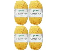 4x50 Gramm Gründl Cotton Fun Häkelgarn aus 100% Baumwolle inkl. Anleitung für Einkaufsnetz (04 Maisgelb)