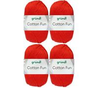 4x50 Gramm Gründl Cotton Fun Häkelgarn aus 100% Baumwolle inkl. Anleitung für Einkaufsnetz (06 Signalrot)