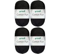 4x50 Gramm Gründl Cotton Fun Häkelgarn aus 100% Baumwolle inkl. Anleitung für Einkaufsnetz (16 Schwarz)