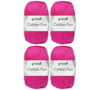 4x50 Gramm Gründl Cotton Fun Häkelgarn aus 100% Baumwolle inkl. Anleitung für Einkaufsnetz (20 Fuchsia)