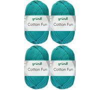 4x50 Gramm Gründl Cotton Fun Häkelgarn aus 100% Baumwolle inkl. Anleitung für Einkaufsnetz (24 Türkisblau)