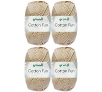 4x50 Gramm Gründl Cotton Fun Häkelgarn aus 100% Baumwolle inkl. Anleitung für Einkaufsnetz (31 Sand)