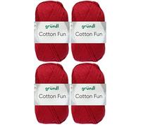 4x50 Gramm Gründl Cotton Fun Häkelgarn aus 100% Baumwolle inkl. Anleitung für Einkaufsnetz (32 Rubinrot)