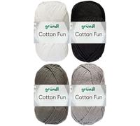 4x50 Gramm Gründl Cotton Fun Häkelgarn aus 100% Baumwolle inkl. Anleitung für Einkaufsnetz Bunt Mix Set (Set 1 (Schwarz Weiss Mix))