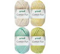 4x50 Gramm Gründl Cotton Fun Häkelgarn aus 100% Baumwolle inkl. Anleitung für Einkaufsnetz Bunt Mix Set (Set 10 (Pastell Mix 2))