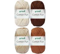 4x50 Gramm Gründl Cotton Fun Häkelgarn aus 100% Baumwolle inkl. Anleitung für Einkaufsnetz Bunt Mix Set (Set 2 (Braun Mix))