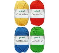 4x50 Gramm Gründl Cotton Fun Häkelgarn aus 100% Baumwolle inkl. Anleitung für Einkaufsnetz Bunt Mix Set (Set 7 (Bunt Basis Mix))