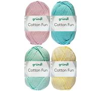 4x50 Gramm Gründl Cotton Fun Häkelgarn aus 100% Baumwolle inkl. Anleitung für Einkaufsnetz Bunt Mix Set (Set 5 (Pastell Mix))
