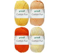 4x50 Gramm Gründl Cotton Fun Häkelgarn aus 100% Baumwolle inkl. Anleitung für Einkaufsnetz Bunt Mix Set (Set 8 (Gelb Mix))