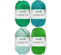 4x50 Gramm Gründl Cotton Fun Häkelgarn aus 100% Baumwolle inkl. Anleitung für Einkaufsnetz Bunt Mix Set (Set 4 (Grün Mix))