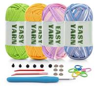 4x50g Häkelgarn Set Anfänger Baumwolle Gelb Grün Blau Rosa