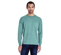 5,5 Unzen 100 % ringgesponnene Baumwolle, stckgefrbtes Langarmhemd, Tasche S, SPANISCHES MOSS