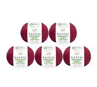 5 Ball (Pack) Gazzal Organic Baby Cotton Yarn, Total 8.8 Oz. 100% Organic Cotton, Each 1.76 Oz (50g) / 125 Yrds (115 m), 3 Light DK, Dark Red - 429