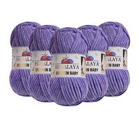 5 Knäuel (Packung) Himalaya Dolphin Baby Chenille-Garn, 100 % Polyester, jeder Strang 100 g, 120 m, 6: Super Bulky, Lila - 80364