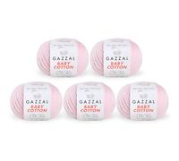 5 Knäuel (Packung), insgesamt 250 g, Gazzal Baby Baumwolle, je 50 g, weiches, feines Babygarn, 60 % Baumwolle (Hellrosa - 3411)