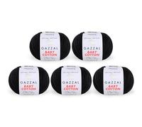 5 Knäuel (Packung) insgesamt 250 g Gazzal Baby Cotton je 50 g / 165 m weiches, feines Babygarn, 60 % Baumwolle (schwarz - 3433)