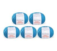 5 Knäuel (Packung) insgesamt 250 g Gazzal Baby Cotton je 50 g / 165 m weiches, feines Babygarn, 60 % Baumwolle, blau - 3428