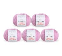 5 Knäuel (Packung) insgesamt 250 g Gazzal Baby Cotton je 50 g / 165 m weiches, feines Babygarn, 60 % Baumwolle (Lilac - 3422)