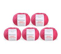 5 Knäuel (Packung) insgesamt 250 g Gazzal Baby Cotton je 50 g / 165 m weiches, feines Babygarn, 60 % Baumwolle (Pink - 3415)