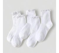 5 Paar Damen weiße gestreifte Rüschen Y2K Stil Socken, minimalistisch & modisch, geeignet für täglichen/lässigen/Ausflug/Reise-Tragen