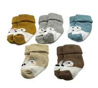 5 Paar Dicken Kinder Baby Socken Jungen Mädchen Winter Baumwolle Babysocken mit Tier Muster Frottee Gefüttert Warme Socken Bequem Thermo Baby Terry Plüsch Socken für Kind Neugeborene 0-36 Monate