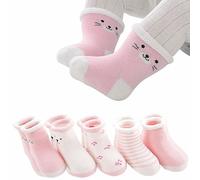 5 Paar Dicken Kinder Baby Socken Jungen Mädchen Winter Baumwolle Babysocken mit Tier Muster Frottee Gefüttert Warme Socken Bequem Thermo Baby Terry Plüsch Socken für Kind Neugeborene 0-36 Monate