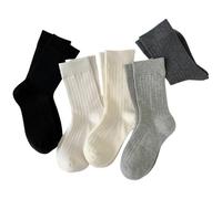 5 Paar klassische Rippensocken für Damen, neutrale Baumwolle, Crew-Socken, weich, atmungsaktiv, gestrickt, oberhalb des Knöchels, reiner Strumpf für Kleid, Stiefel, Loafer, Hose, Alltag, Business