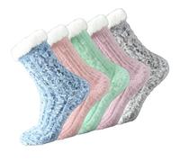 5 Paar Kuschelsocken Damen Flauschige Socken Stoppersocken Frauen aus Korallenfleece Antiruschsocken Kuschel Warme Dicke Wintersocken Haussocken Bettsocken Plüschsocken Thermo Hohe Elastizität Weich