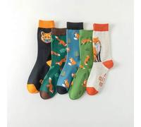 5 Paar modische, süße Cartoon Fuchs Muster Damen Knöchelsocken, weich, bequem, leicht, gut passend mit guter Elastizität, geeignet für Lässig, Sport u