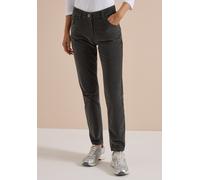 5-Pocket-Hose CECIL, Damen, Gr. 38, Länge 30, grau (easy khaki), Web, 98% Baumwolle, 2% Elasthan, unifarben, slim fit lang, Hosen 5-Pocket-Hose, in Cord-Optik (89572265-38) easy khaki