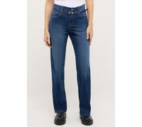5-Pocket-Jeans ANGELS "Liz City", Damen, Gr. 38, Länge 32, mid blau used, Denim/Jeans, Obermaterial: 89% Baumwolle, 8% Polyester, 3% Elasthan, relaxed fit lang, Jeans 5-Pocket-Jeans, mit Gürtel, Relax