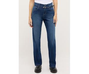 5-Pocket-Jeans ANGELS "Liz City", Damen, Gr. 40, Länge 32, mid blau used, Denim/Jeans, Obermaterial: 89% Baumwolle, 8% Polyester, 3% Elasthan, relaxed fit lang, Jeans 5-Pocket-Jeans, mit Gürtel, Relax