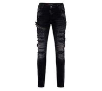 Cipo & Baxx Herren Jeanhose | Destroyed & Frayed Denim mit Nieten, Kunstleder, Ziernähte & Graffiti | Fashion & Biker Style