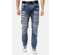 5-Pocket-Jeans CIPO & BAXX "Jeans", Damen, Gr. 38, Länge 34, blau, 100% Baumwolle, unifarben, relaxed fit lang, Jeans 5-Pocket-Jeans, in Loose-Fit, CD-131 (35992856-38) blau