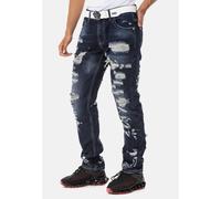 Cipo & Baxx Herren Jeans Hose Denim Regular Fit Destroyed Jeanshose CD843 Dunkelblau W30 L32