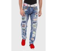 5-Pocket-Jeans CIPO & BAXX "Jeans", Herren, Gr. 30, Länge 34, blau, 100% Baumwolle, unifarben, slim fit lang, Jeans 5-Pocket-Jeans, mit farbigen Ziernähten (63115307-30) blau