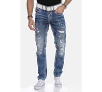 5-Pocket-Jeans CIPO & BAXX "Jeans", Herren, Gr. 31, Länge 34, blau, 100% Baumwolle, unifarben, Basic, regular fit lang, Jeans 5-Pocket-Jeans, bequeme Jeans im lässigen Destroyed-Look, CD651 (68185046-