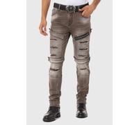 5-Pocket-Jeans CIPO & BAXX "Jeans", Herren, Gr. 33, Länge 32, braun, 98% Baumwolle, 2% Elasthan, unifarben, slim fit lang, Jeans 5-Pocket-Jeans, im destroyed Look (98570847-33) braun