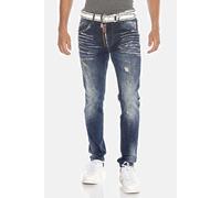 Cipo & Baxx Herren Jeans Hose Destroyed Style Regular Fit Design Denim Used Elementen Blau W33 L34
