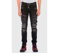 5-Pocket-Jeans CIPO & BAXX "Jeans", Herren, Gr. 40, Länge 32, schwarz, 98% Baumwolle, 2% Elasthan, unifarben, slim fit lang, Jeans 5-Pocket-Jeans, im destroyed Look (29762237-40) schwarz