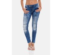 5-Pocket-Jeans CIPO & BAXX "WD502", Damen, Gr. 32, Länge 34, blau, 97% Baumwolle, 3% Elasthan, unifarben, slim fit lang, Jeans 5-Pocket-Jeans, markante Ziernähte als Blickfang (54511662-32) blau