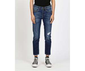 5-Pocket-Jeans GANG "94NICA CROPPED", Damen, Gr. 26, Normalgrößen, real destroy midblau, 90% Baumwolle, 2% Elasthan, 8% Polyester, unifarben, Ballonform 7/8-Länge, Jeans 5-Pocket-Jeans, im 5-Pocket-St
