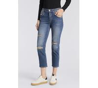 5-Pocket-Jeans HERRLICHER "Breezy Cropped Denim", Damen, Gr. 28, N-Gr, iconic destroy, Denim/Jeans, Obermaterial: 99% Baumwolle, 1% Elasthan, Destroyed-Effekte, straight fit 7/8-Länge, Jeans 5-Pocket-