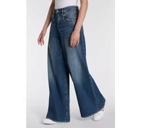 5-Pocket-Jeans HERRLICHER "Shyra Palazzo Denim", Damen, Gr. 30, N-Gr, blau (real blau), Denim/Jeans, Obermaterial: 99% Baumwolle, 1% Elasthan, weit lang, Jeans 5-Pocket-Jeans, mit besonders weitem Bei