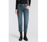 5-Pocket-Jeans HERRLICHER "Shyra Tap Denim Comfort", Damen, Gr. 27, N-Gr, dobby blau, Denim/Jeans, Obermaterial: 98% Baumwolle, 2% Elasthan, 7/8-Länge, Jeans 5-Pocket-Jeans, in Cropped Länge, Umschlag