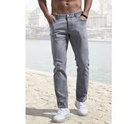 5-Pocket-Jeans JOHN DEVIN "Straight-fit Jeans", Herren, Gr. 32, Länge 30, grau (grau, denim), Denim/Jeans, Obermaterial: 98% Baumwolle, 2% Elasthan, Destroyed-Effekte, straight fit lang, Jeans 5-Pocke