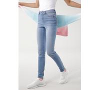 5-Pocket-Jeans KANGAROOS "SUPER SKINNY HIGH RISE", Damen, Gr. 32, N-Gr, bermuda ligh, Denim/Jeans, Obermaterial: 67% Baumwolle, 21% Polyester, 10% Viskose, 2% Elasthan, Abriebeffekte, Basic, skinny fi